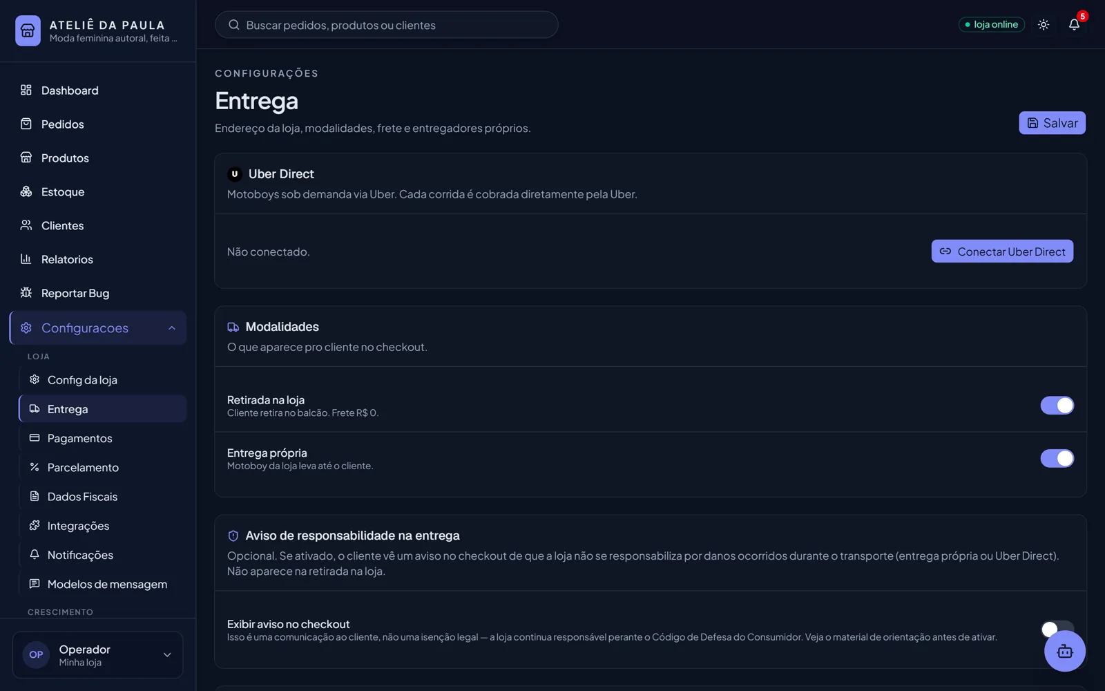 Configure sua entrega do seu jeito no painel Lojist